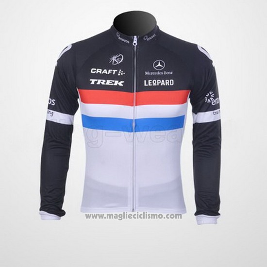 2011 Abbigliamento Ciclismo Trek Leqpard Campione Francia Nero e Bianco Manica Lunga e Salopette